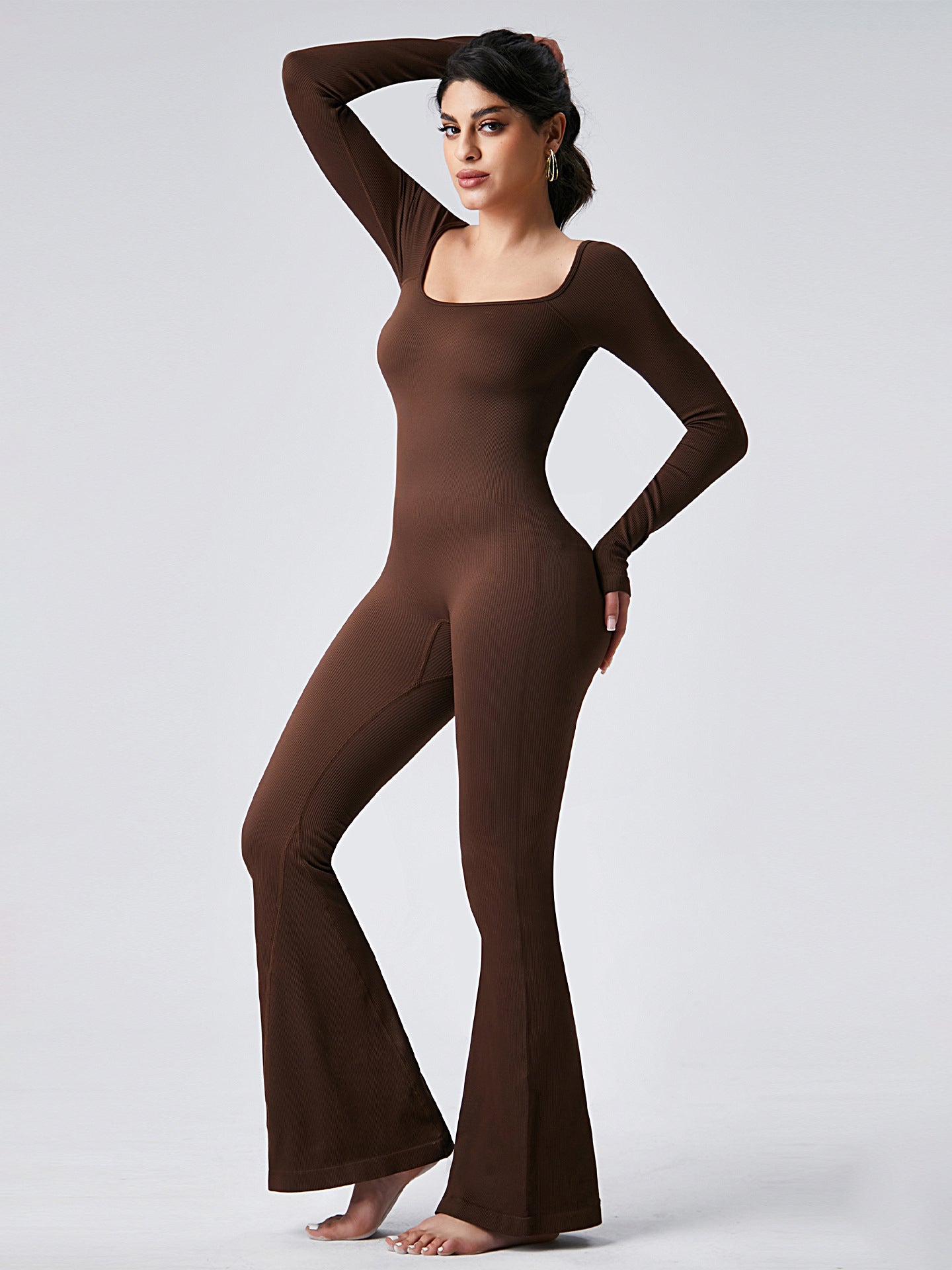 Square-Neck Flared-Leg Modern Jumpsuit-Multicolor