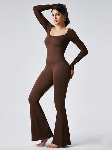 Square-Neck Flared-Leg Modern Jumpsuit-Multicolor