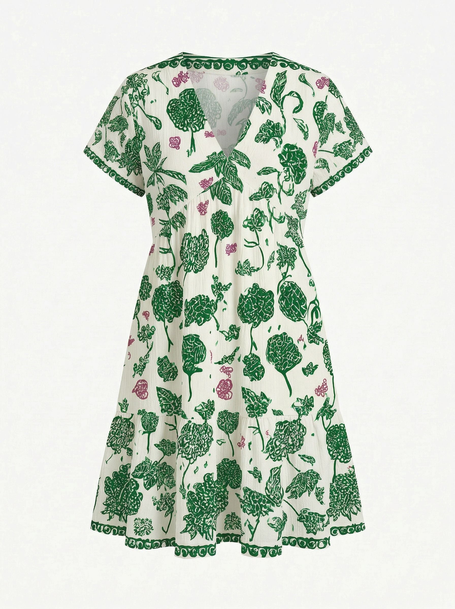 Floral Print V Neck Tiered Babydoll Mini Dress