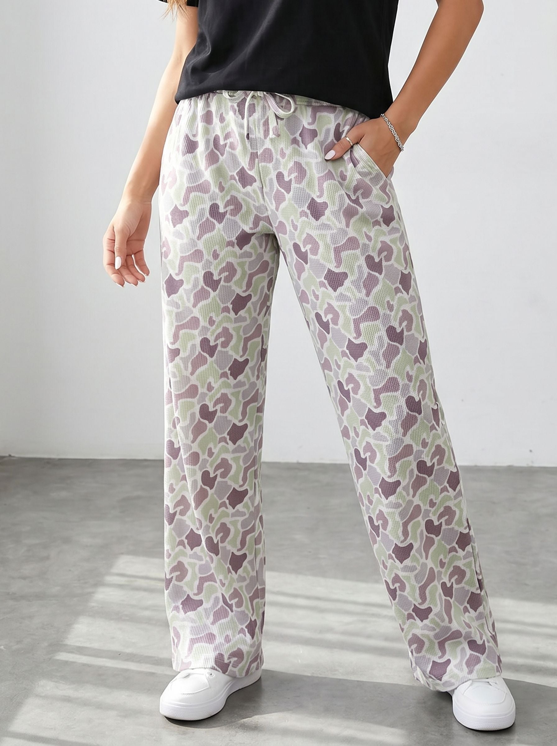 Comfy Printed Drawstring Wide Leg Pants