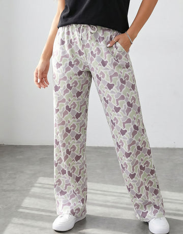 Comfy Printed Drawstring Wide Leg Pants