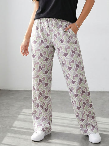 Comfy Printed Drawstring Wide Leg Pants