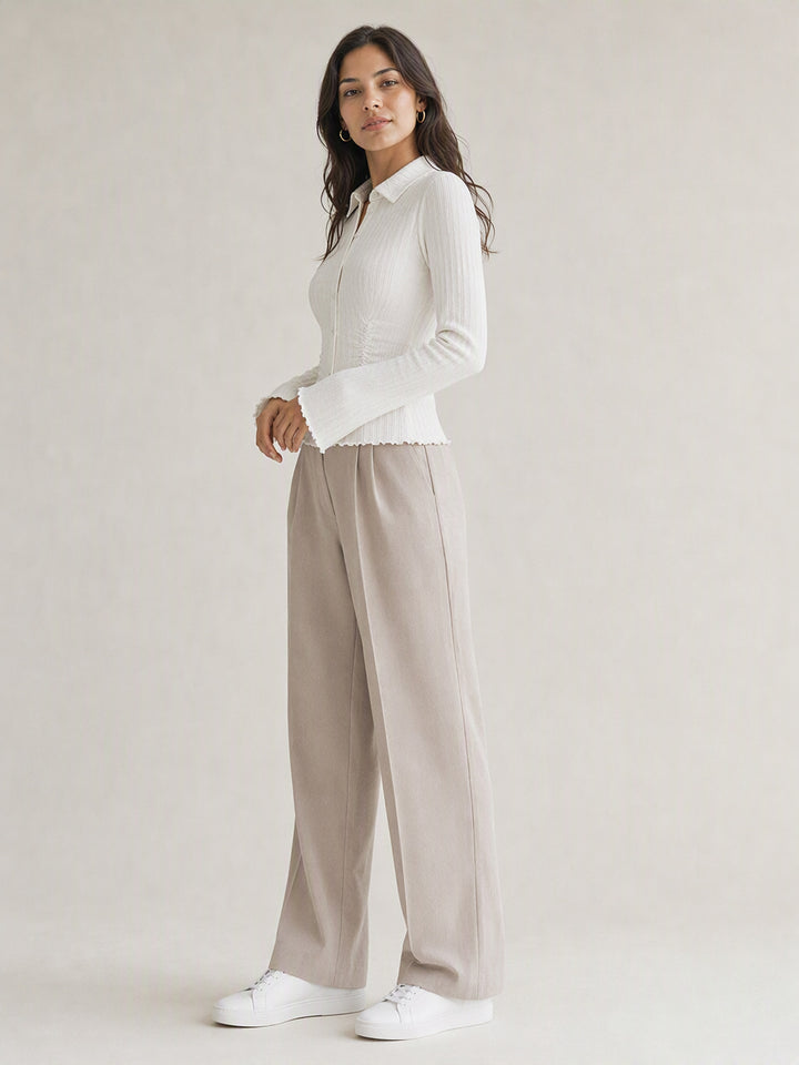 Ruched Slim Fit Flare Sleeve Shirt