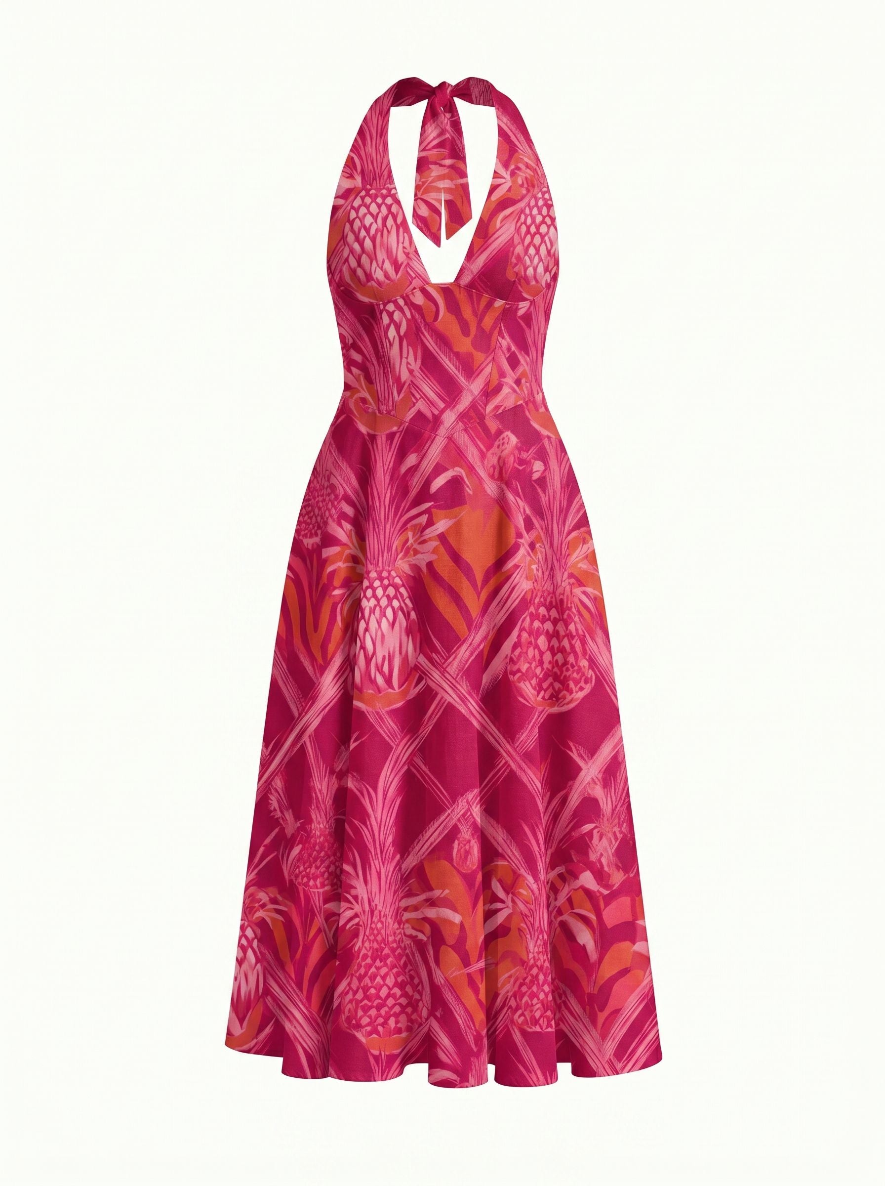 Floral Print Halter Neck Tie Back Midi Dress