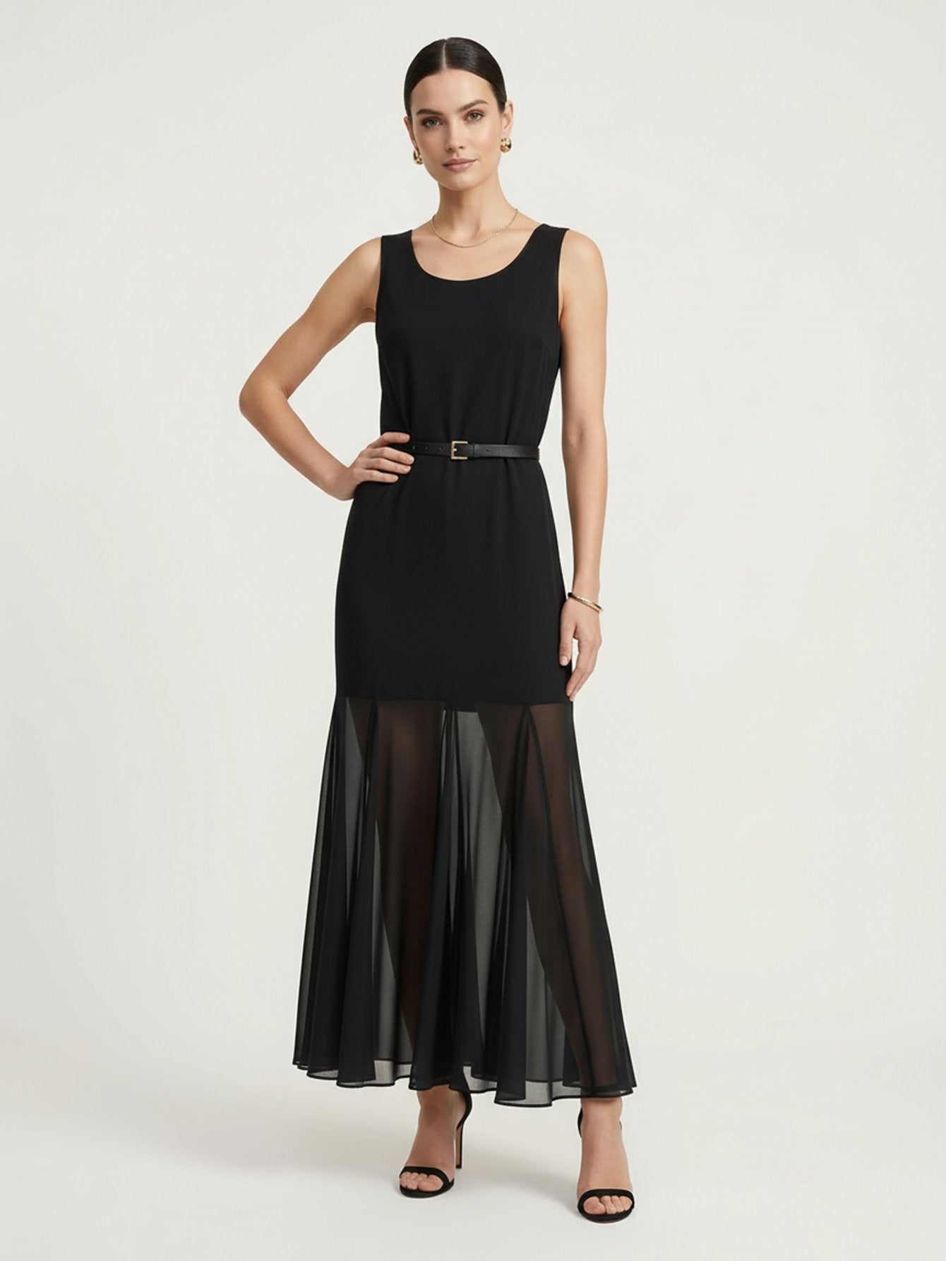 Include Belt Tulle-paneled Dress