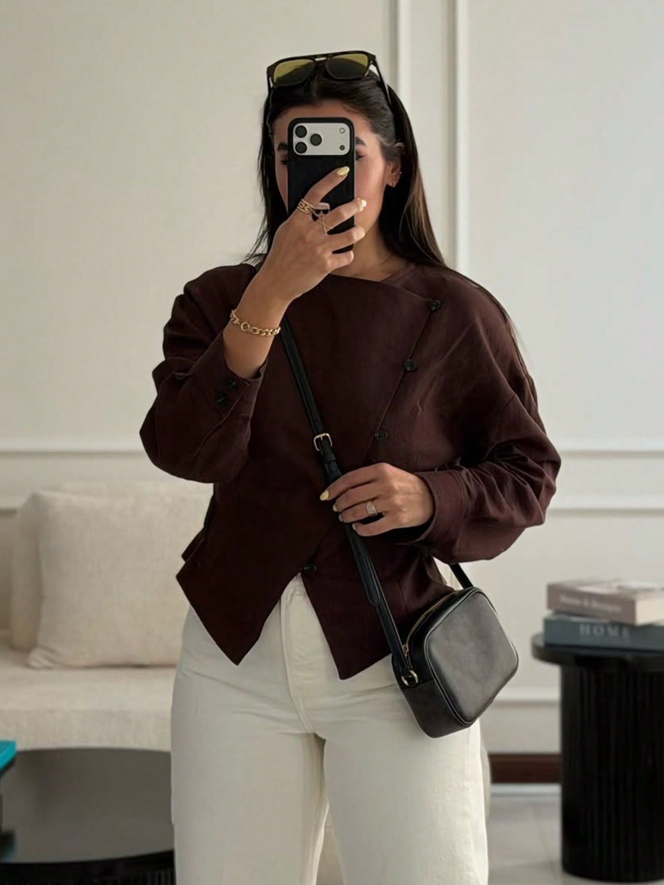 Asymmetric Button Linen Blend Jacket