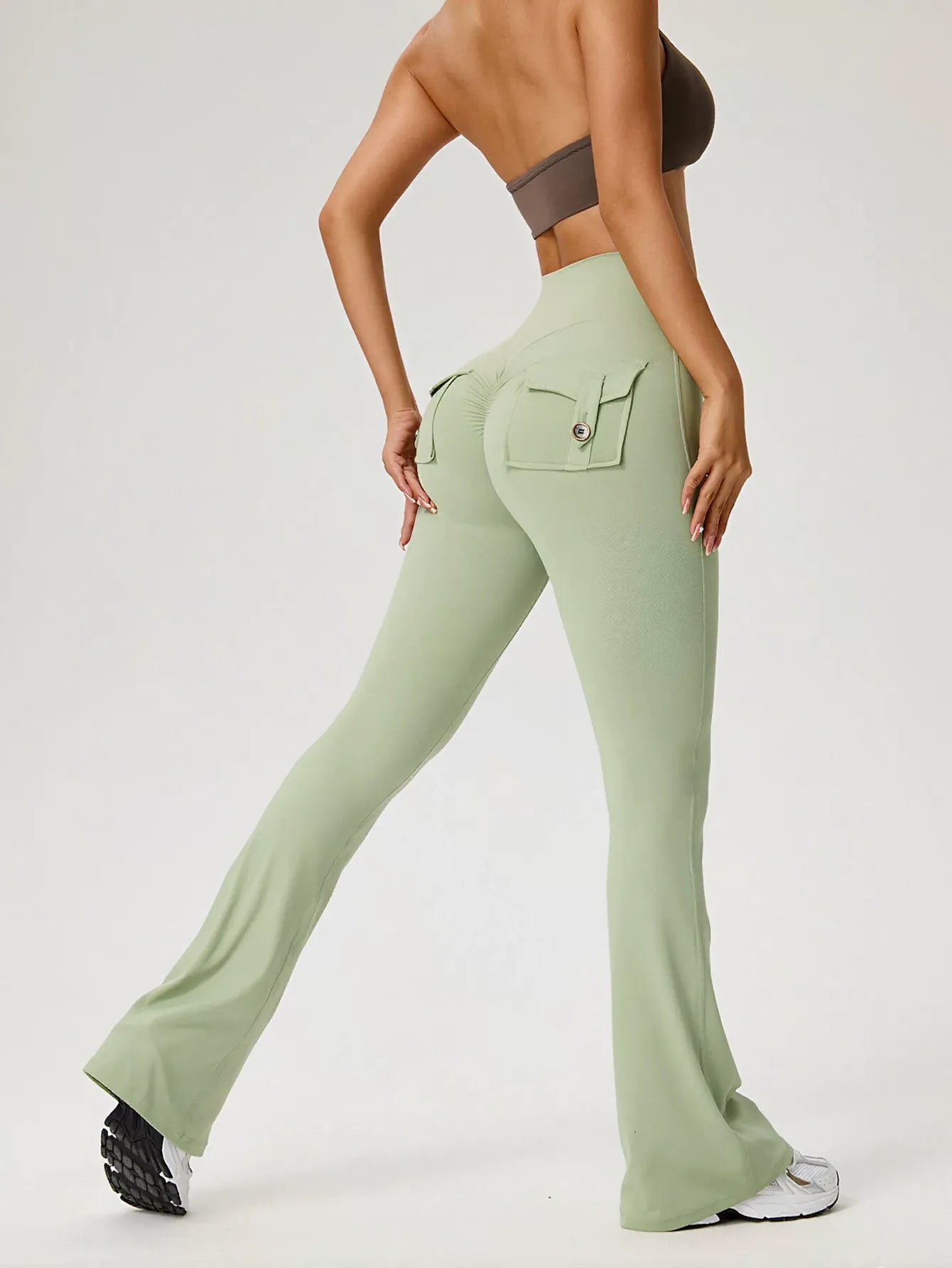 High Waisted Ruched Flare Yoga Pants