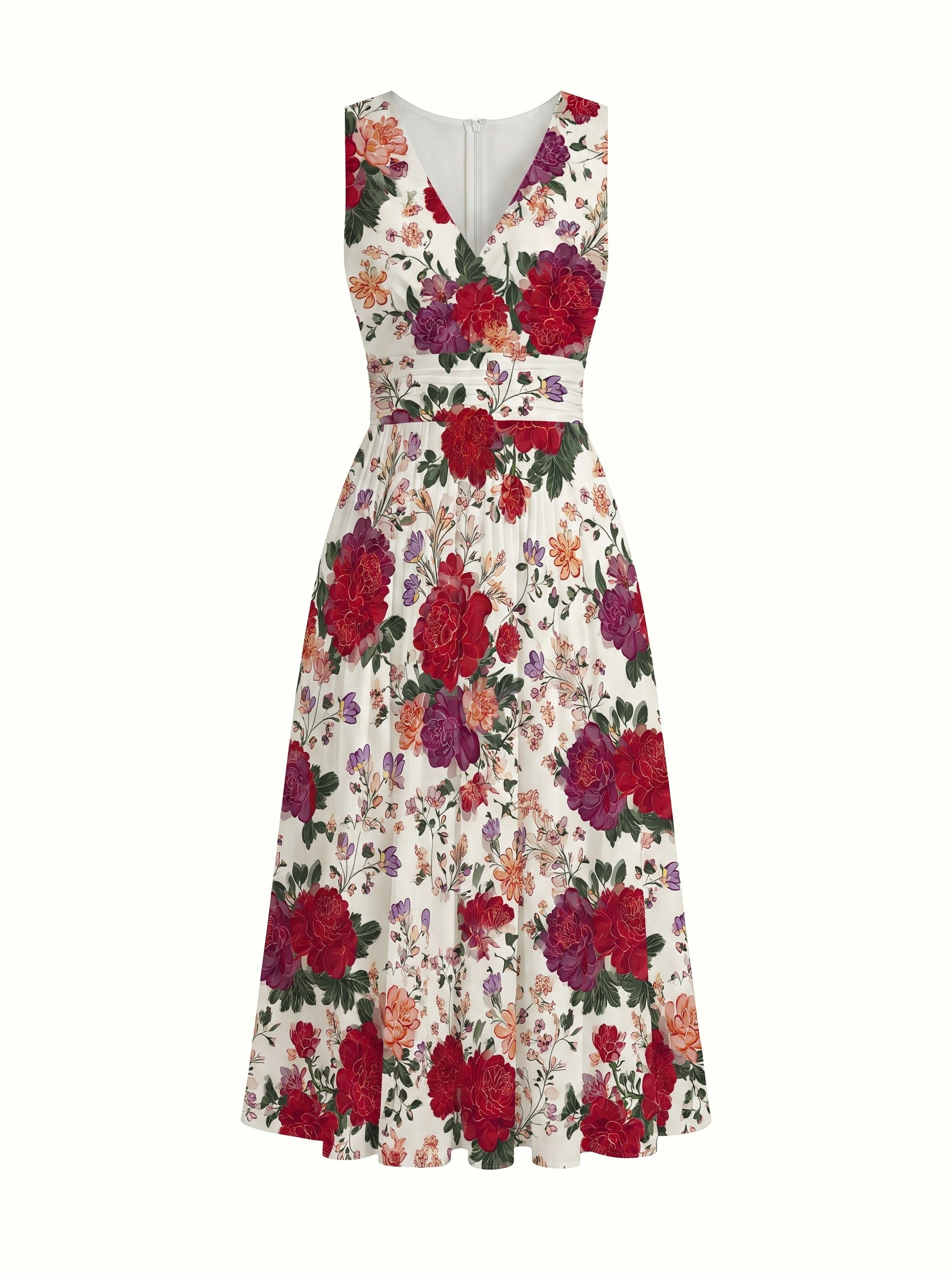 CORINNE
Floral Print V Neck A Line Midi Dress