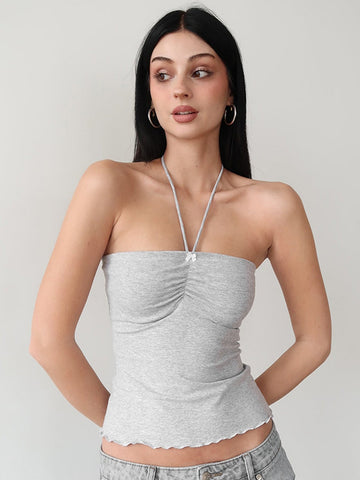 Ruched Bow Detail Halter Tank Top
