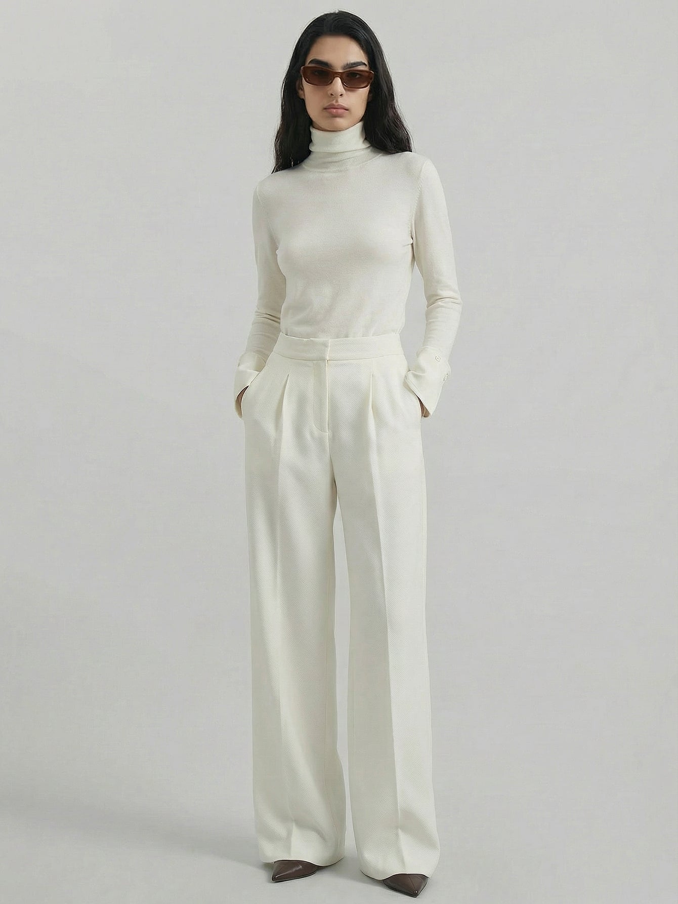 SAÏA Pleated High-Waisted Elegant Pants-White