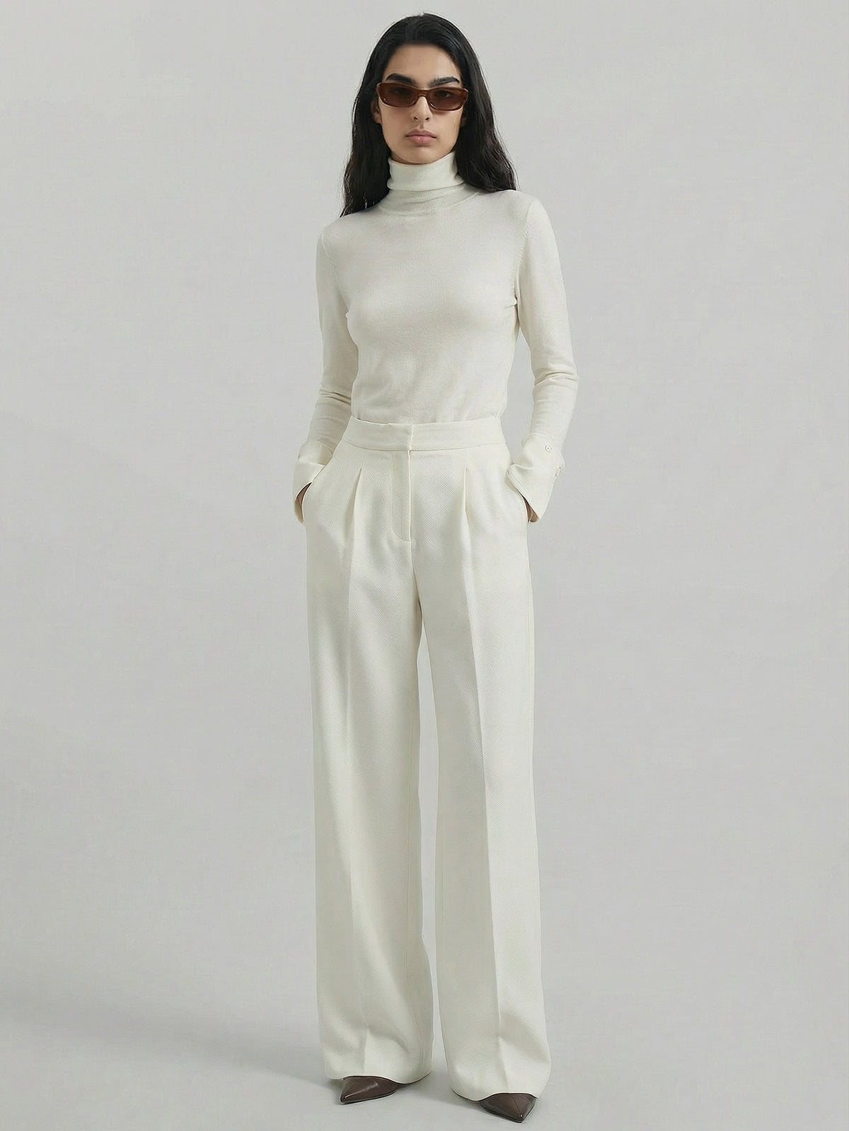 SAÏA Pleated High-Waisted Elegant Pants-White
