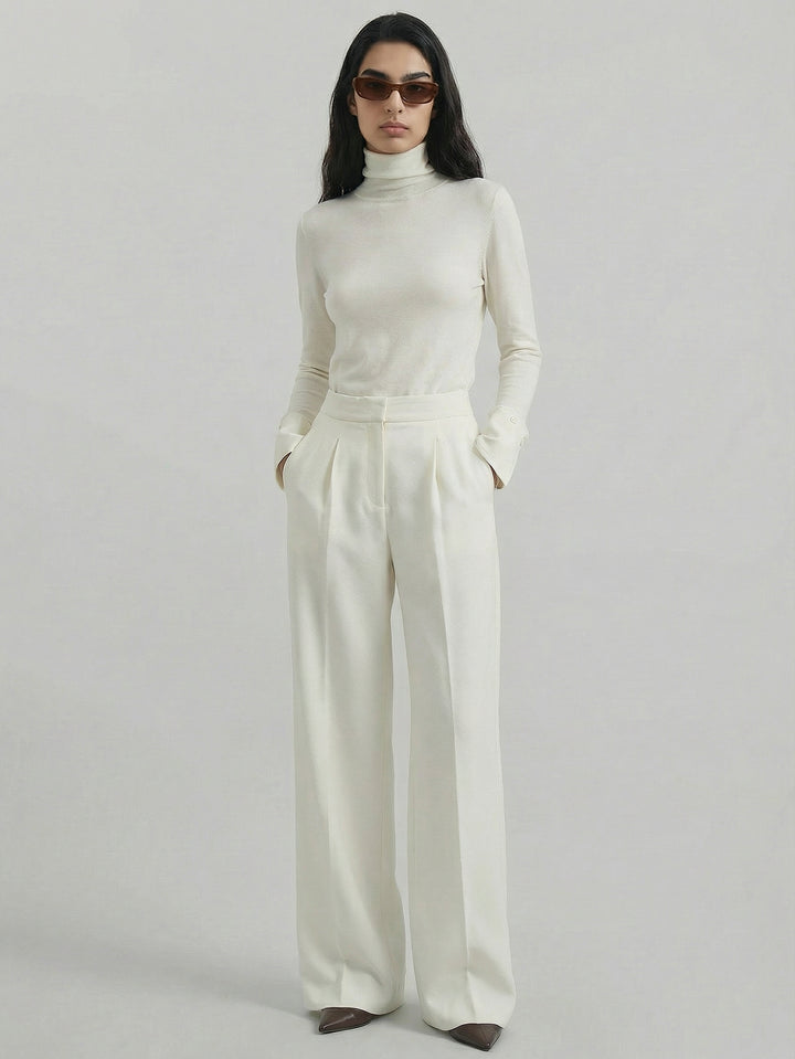 SAIA Pleated High-Waisted Elegant Pants-White