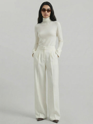 SAÏA Pleated High-Waisted Elegant Pants-White
