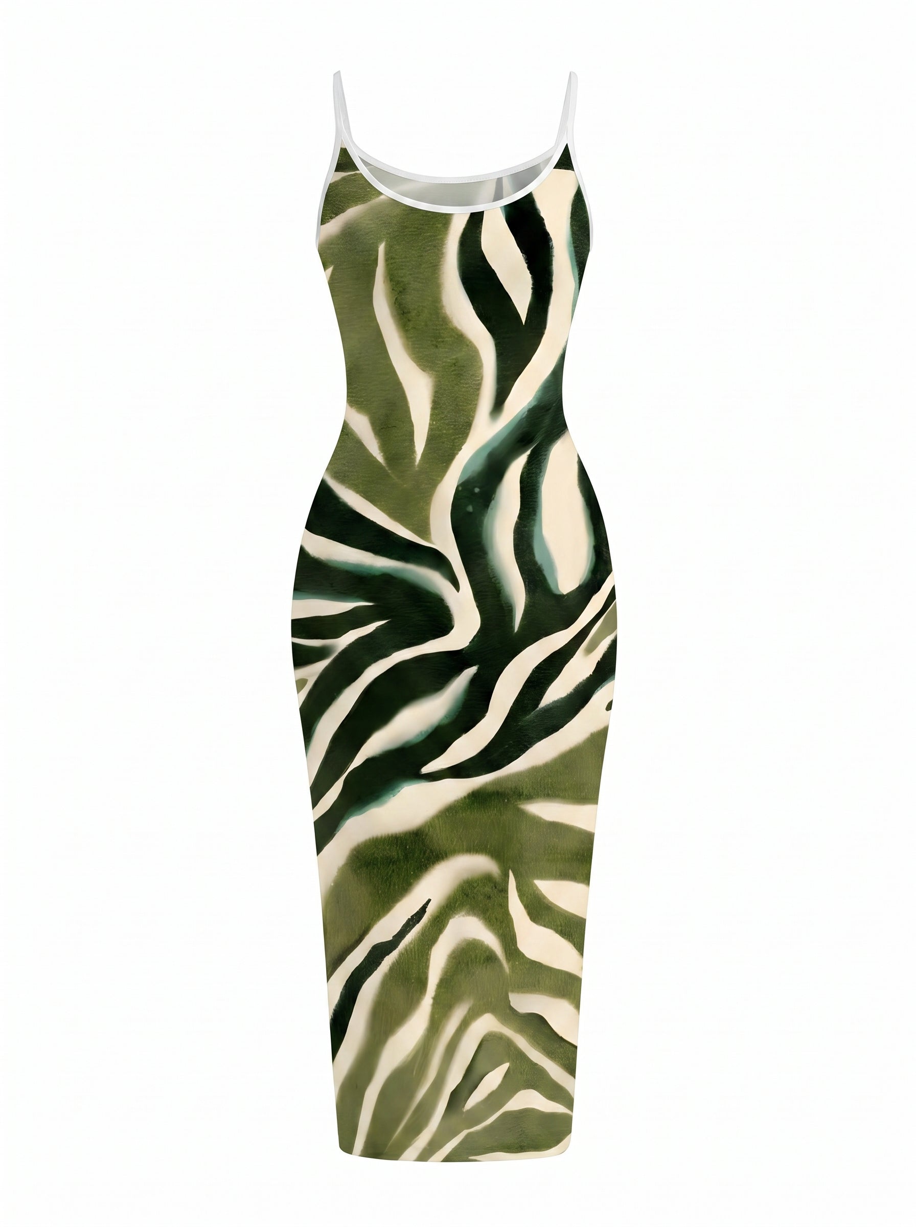 CAPRI Green Zebra Stripe Print Sleeveless Bodycon Midi Dress