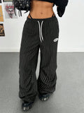 Pinstripe Drawstring Baggy Wide Leg Pants