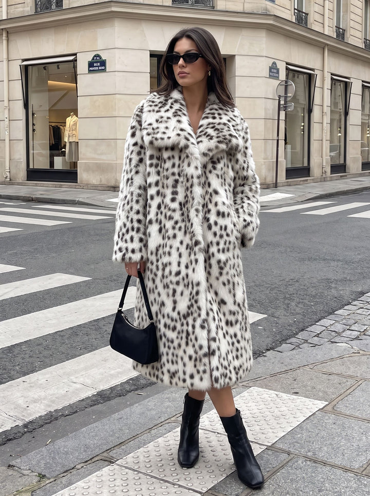 Luxurious Leopard Print Faux Fur Coat