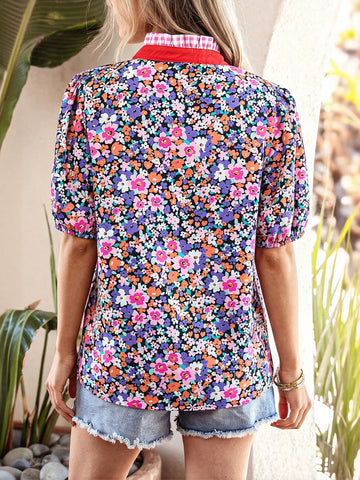 Floral Print Split Neck Pullover