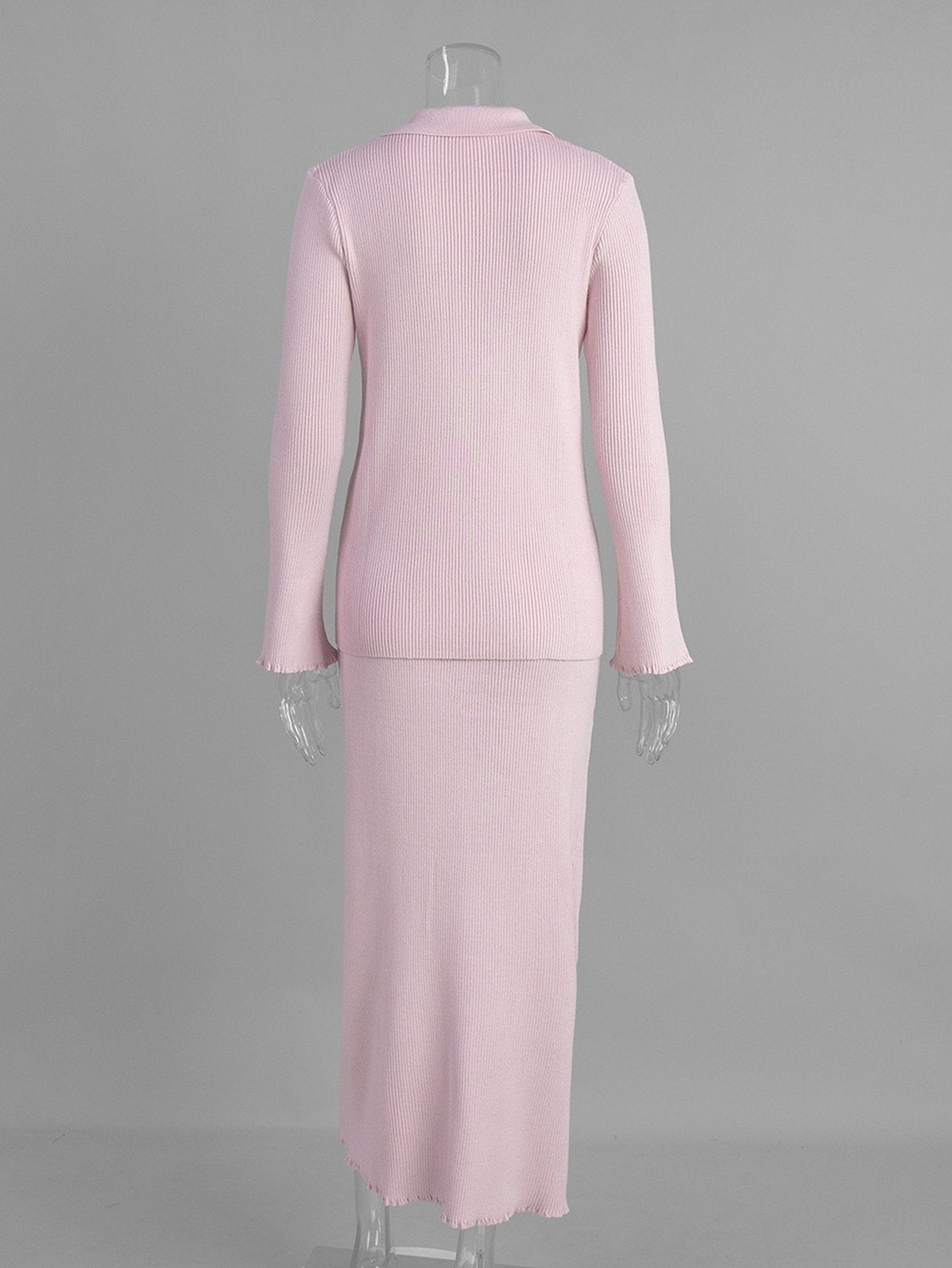 Cozy Ribbed Knit Polo Skirt Set