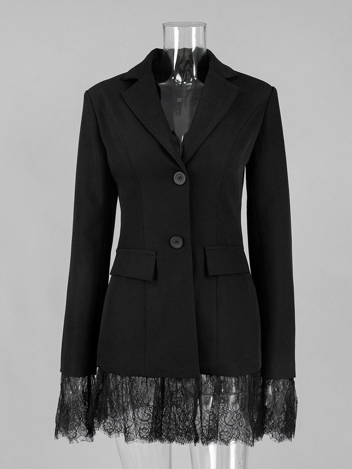 Elegant Lace Trim Fitted Blazer