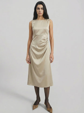 SAÏA Boat Neck Bridesmaid Satin Maxi Dress-Gold