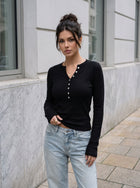 Slim Fit Ribbed Button Henley Tee