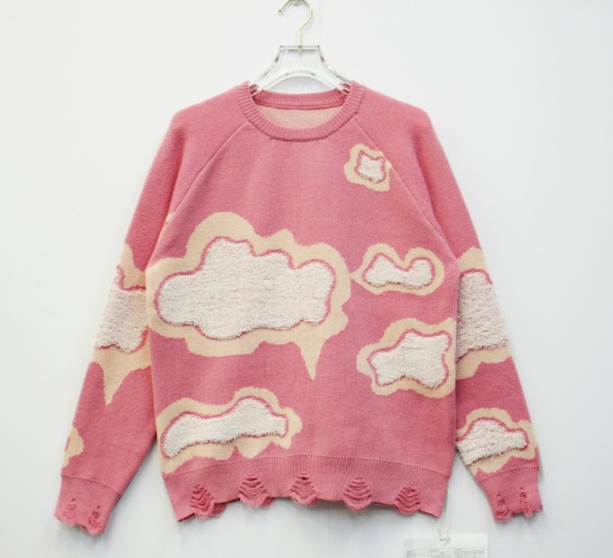 Distressed Cloud Pattern Knit Sweater