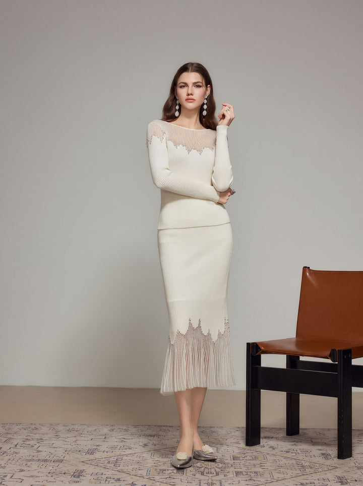 Shimmering Pleated Knit Mermaid Skirt