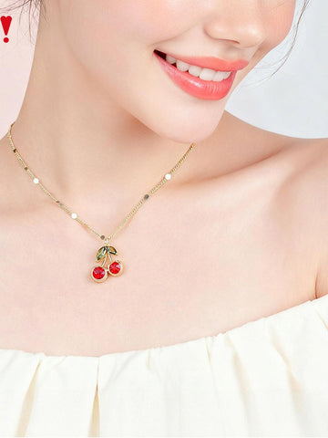 Dainty Crystal Cherry Gold Necklace