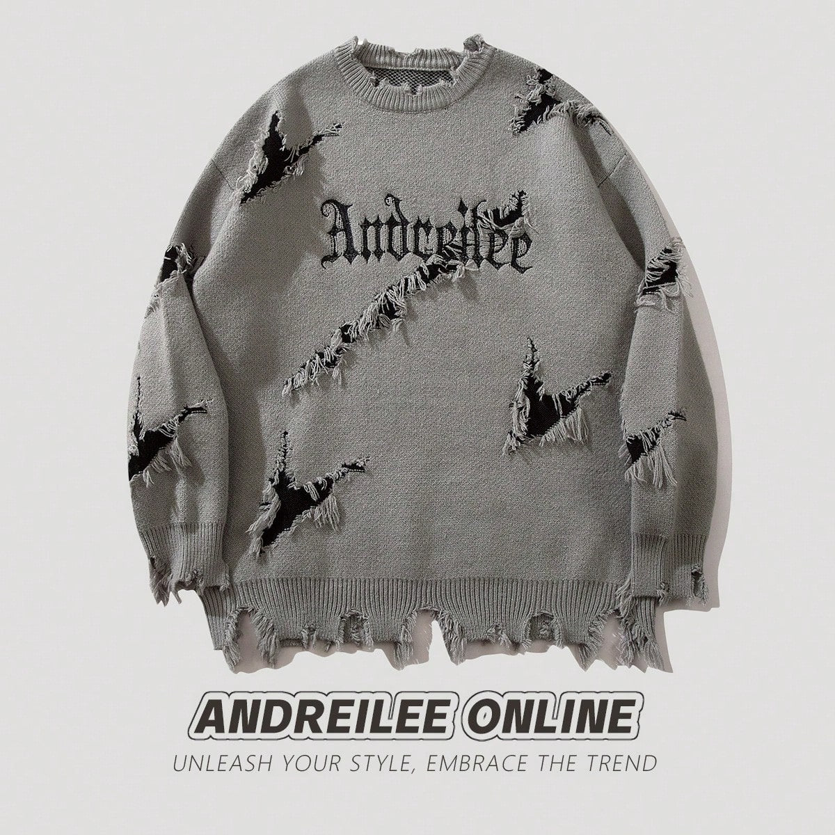 Distressed Oversized Graphic Knit Sweater