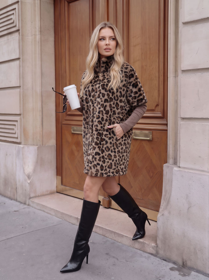 Cozy Leopard Print Faux Fur Jacket