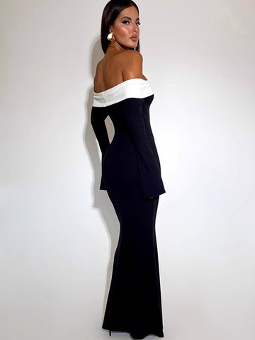 Elegant Off Shoulder Colorblock Maxi Dress