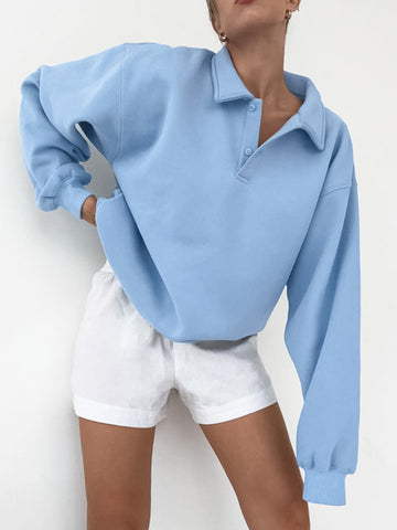 Oversized Collared Button Up Sweatshirt
