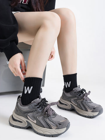 Breathable Mesh Chunky Sole Fashion Sneakers-Gray