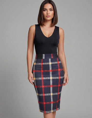 High Waisted Plaid Pencil Skirt