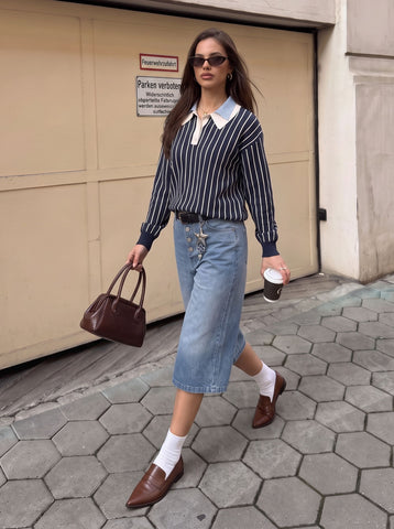 Striped Collared Button Up Sweater