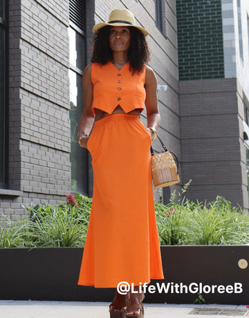 Elegant Linen Vest Maxi Skirt Set
