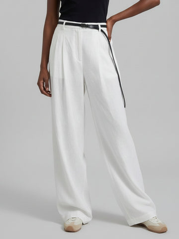 Belted Linen Straight Pants