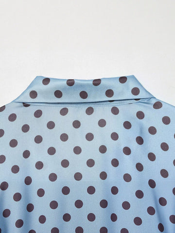 Polka Dot Tie Waist Button Shirt