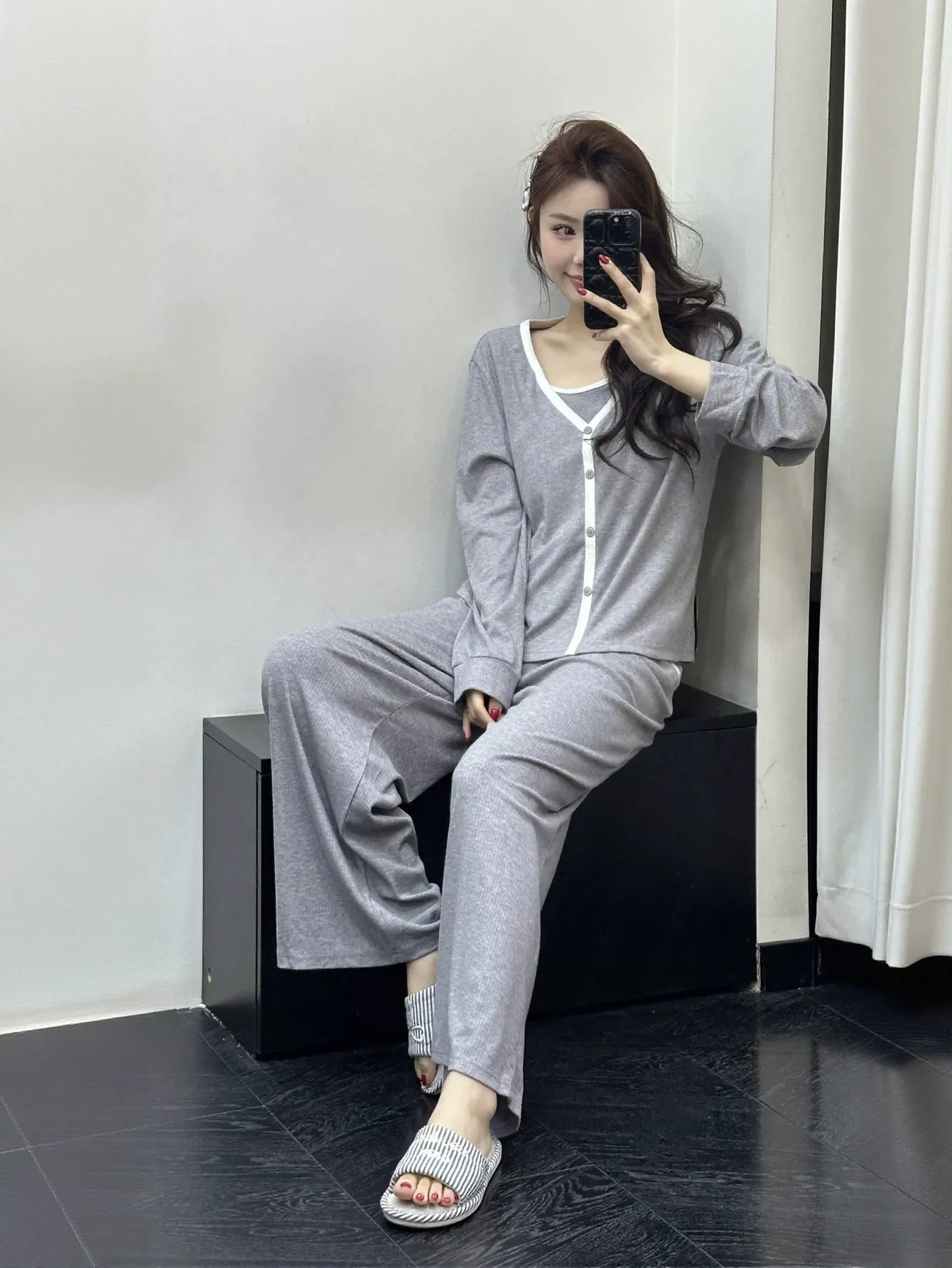 Soft Ribbed Button Front Lounge Set