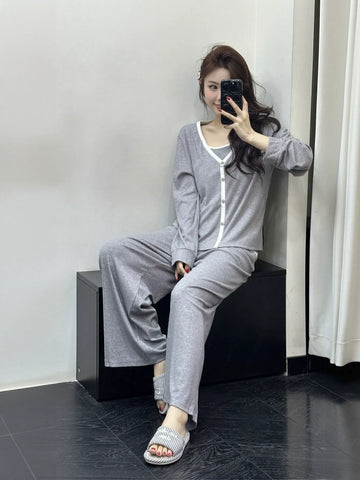 Soft Ribbed Button Front Lounge Set