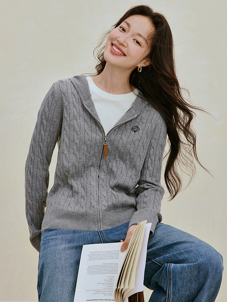 Cable Knit Zip Up Cardigan
