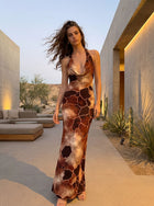 LILA Abstract Giraffe Print Cowl Neck Bodycon Maxi Dress