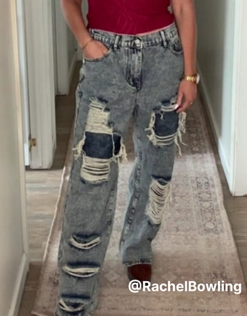 Distressed Acid Wash Wide Leg Jeans