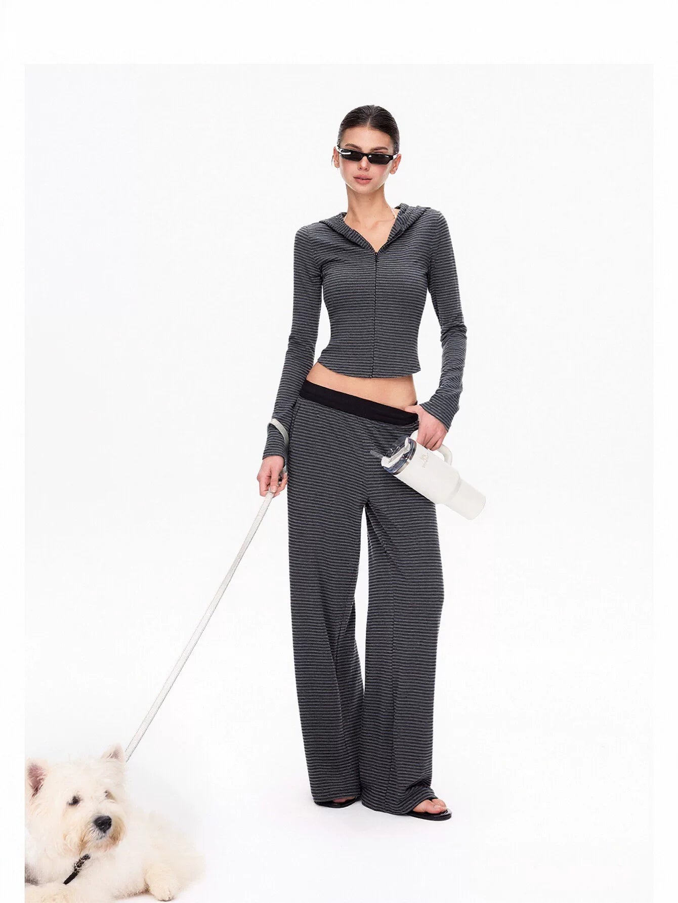 Cropped Striped Zip Up Hoodie