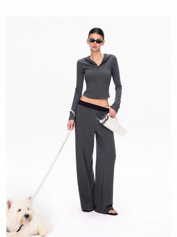 Cropped Striped Zip Up Hoodie