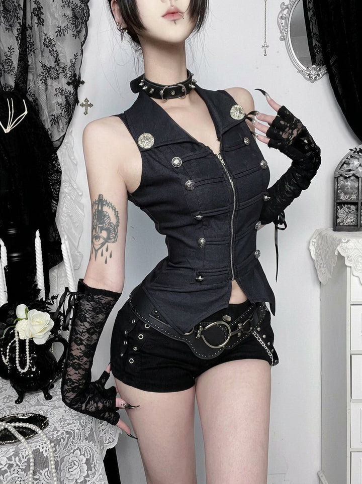 Gothic Military Style Zip Vest