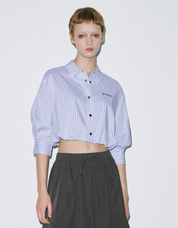 Urban Revivo Overhead Cropped Shirts-Blue Stripes