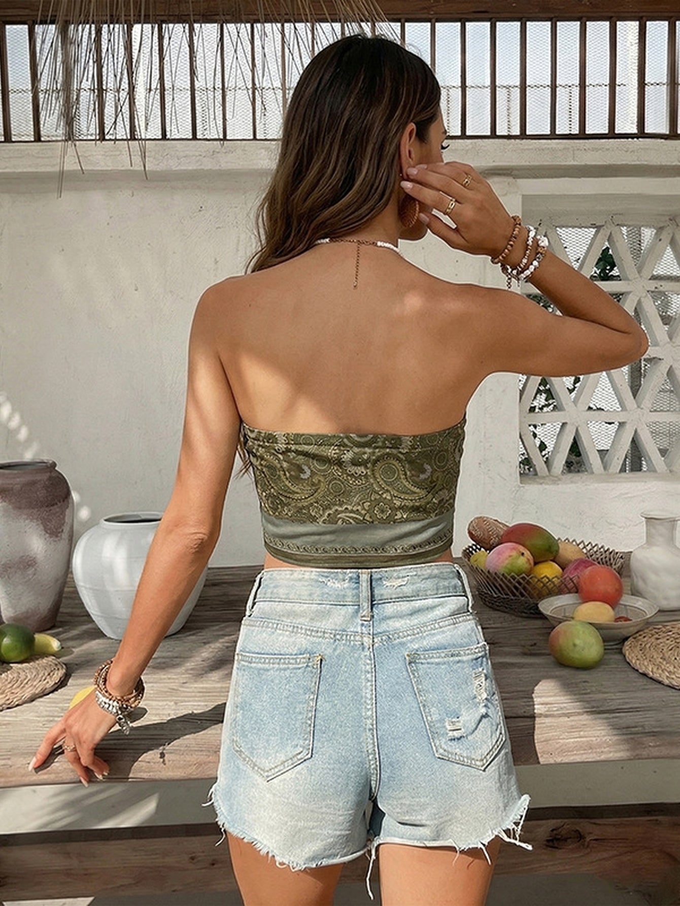 Paisley Print Strapless Bandana Top