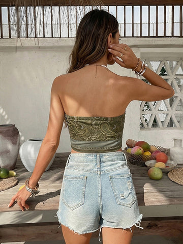 Paisley Print Strapless Bandana Top