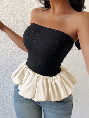 Ruffled Waist Flirty Tube Top-Multicolor